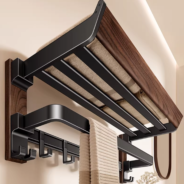 胡桃木毛巾架卫生间置物架免打孔浴室高端专用浴巾架五金卫浴挂件